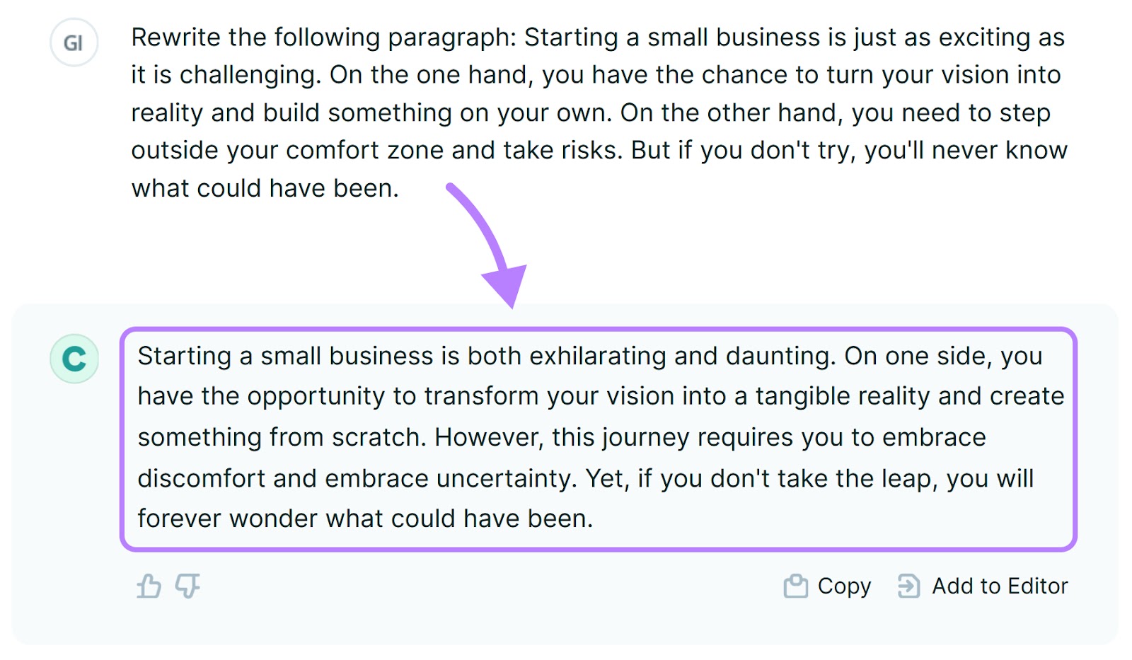 Copy.ai's rewritten paragraph