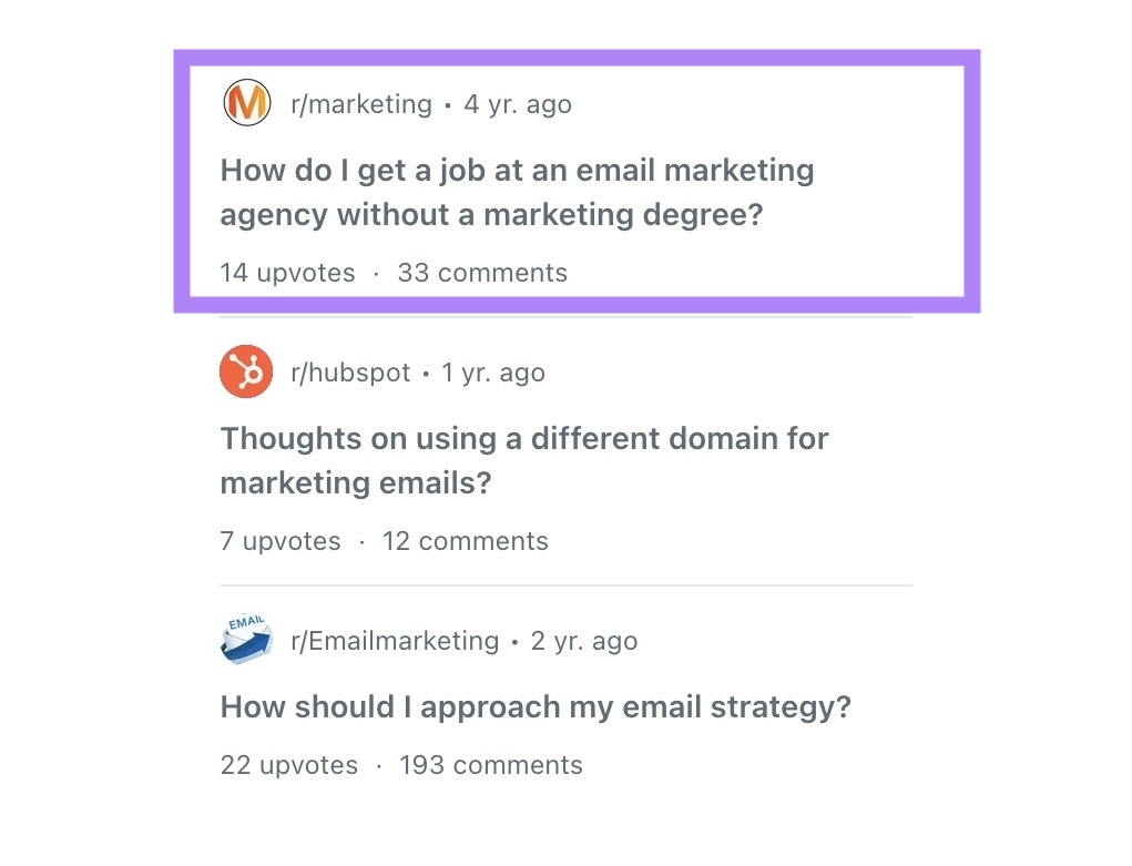 Related posts on the right-hand side of Reddit with the first post highlighted.